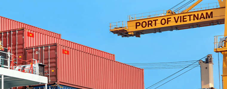 Made in Vietnam smart logistic concept. Shipping Cargo ship business Container import and export company