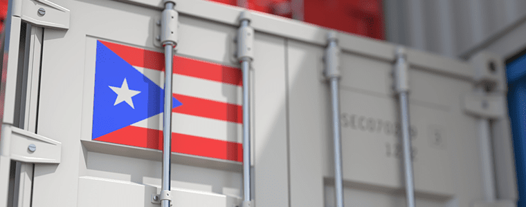 040323 Asia to Puerto Rico Puerto Rico flag on a freight shipping container
